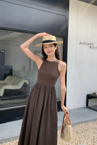 Saffron Racer Front Maxi Dress Brown (Backorder)