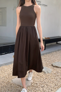 Saffron Racer Front Maxi Dress Brown (Backorder)