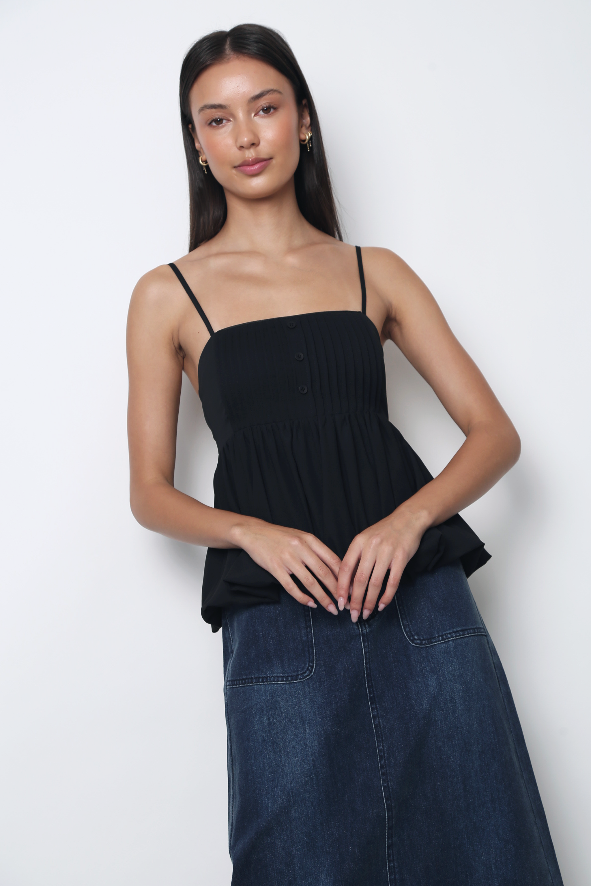 Lisbon Pleated Bubble Top Black (Backorder)