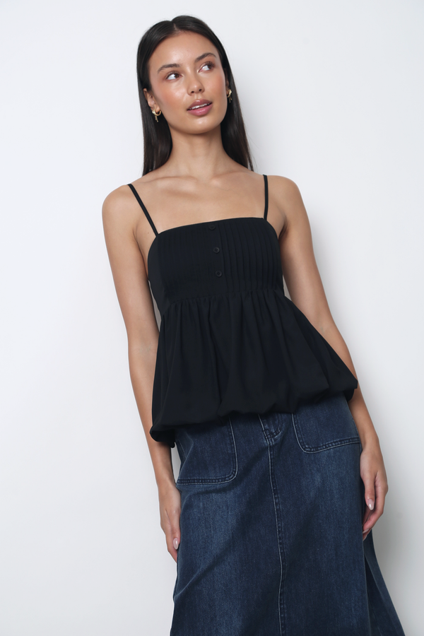 Lisbon Pleated Bubble Top Black (Backorder)