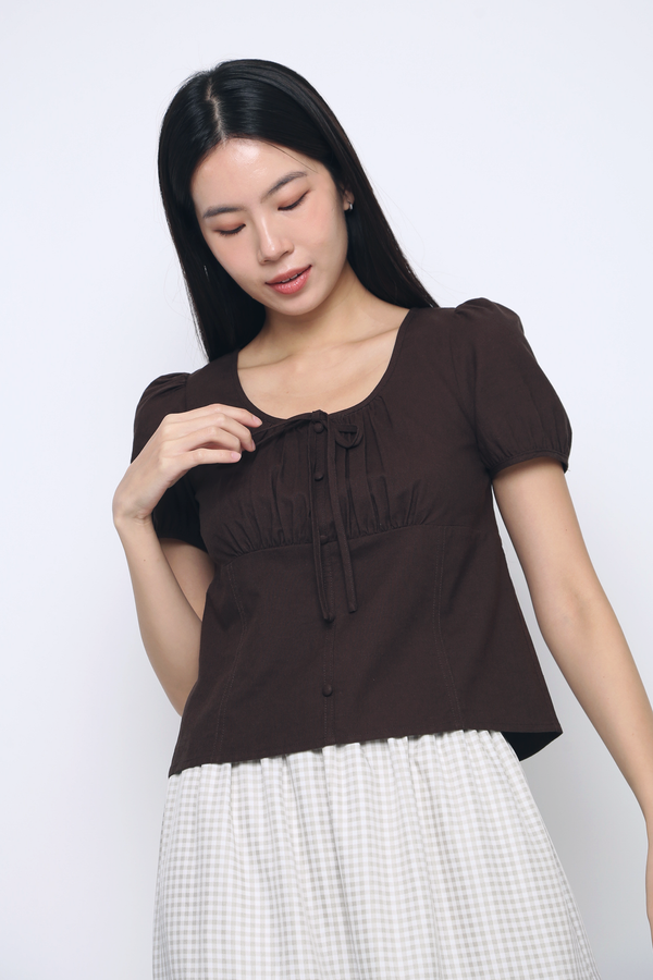 Loen Ruche Blouse Chestnut Brown (Backorder)