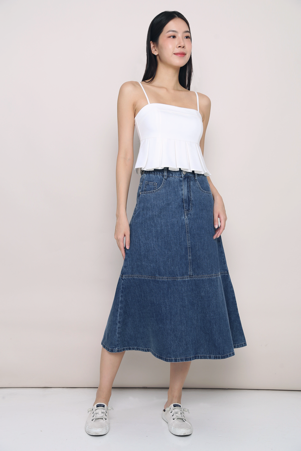 Reiko Ruffled Denim Midi Skirt (Preorder)