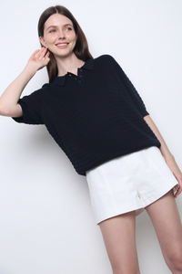 Lyon Waffle Polo Knit Twilight Navy (Restock)