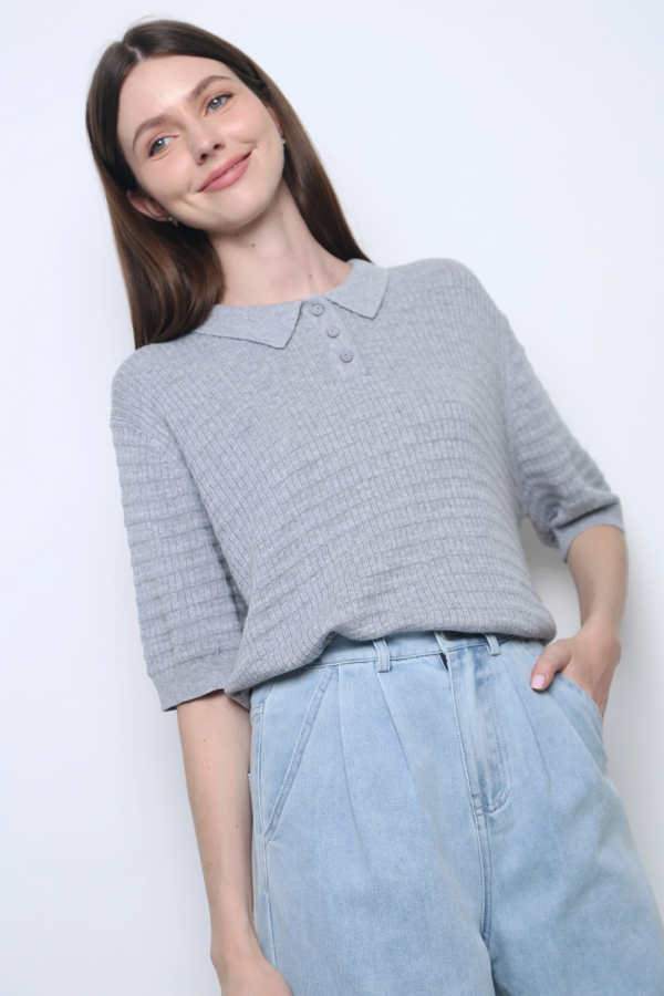Lyon Waffle Polo Knit Ash Grey (Backorder)
