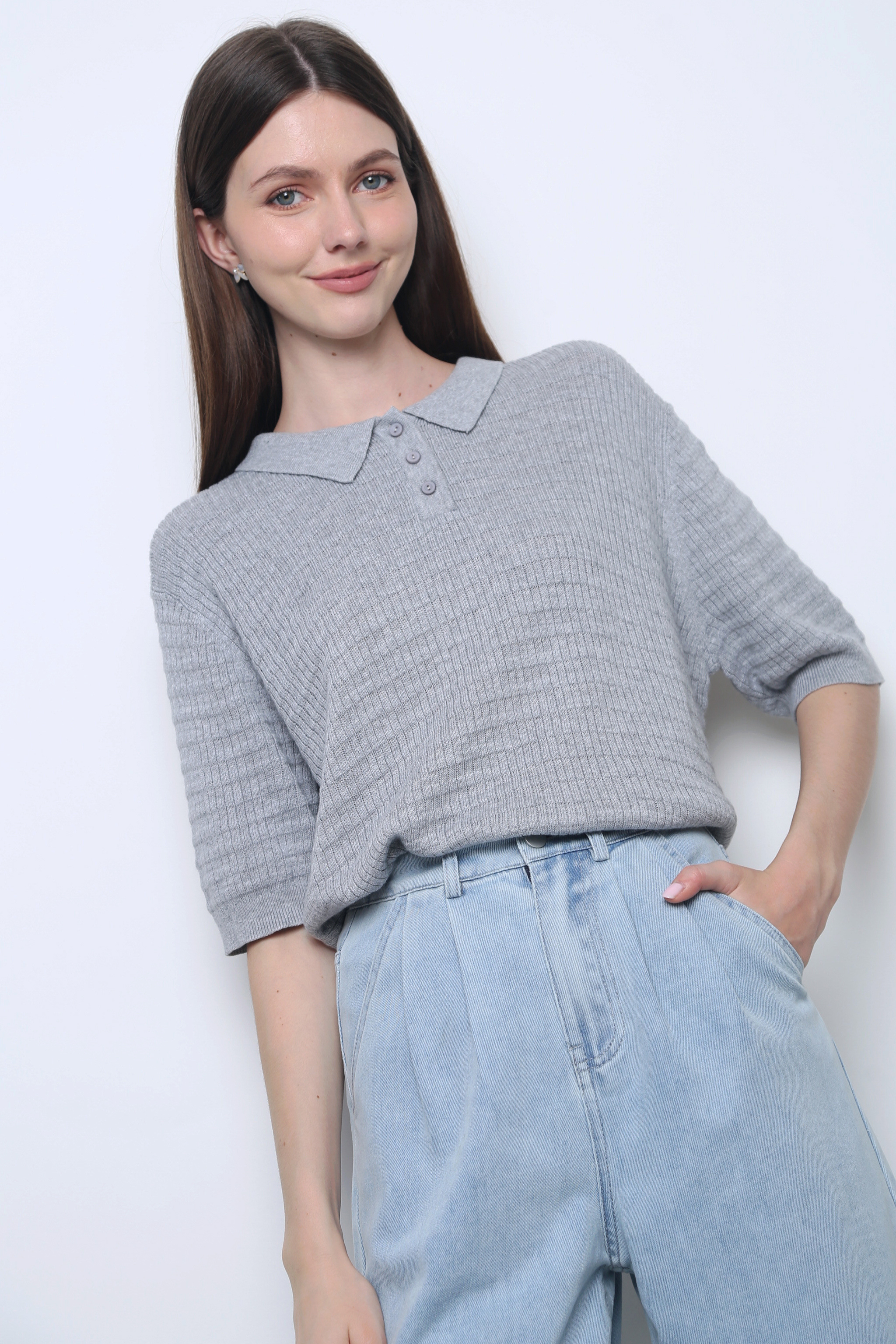 Lyon Waffle Polo Knit Ash Grey (Backorder)