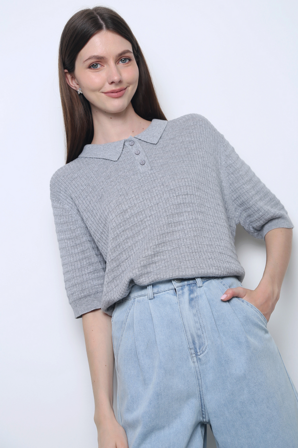Lyon Waffle Polo Knit Ash Grey (Backorder)