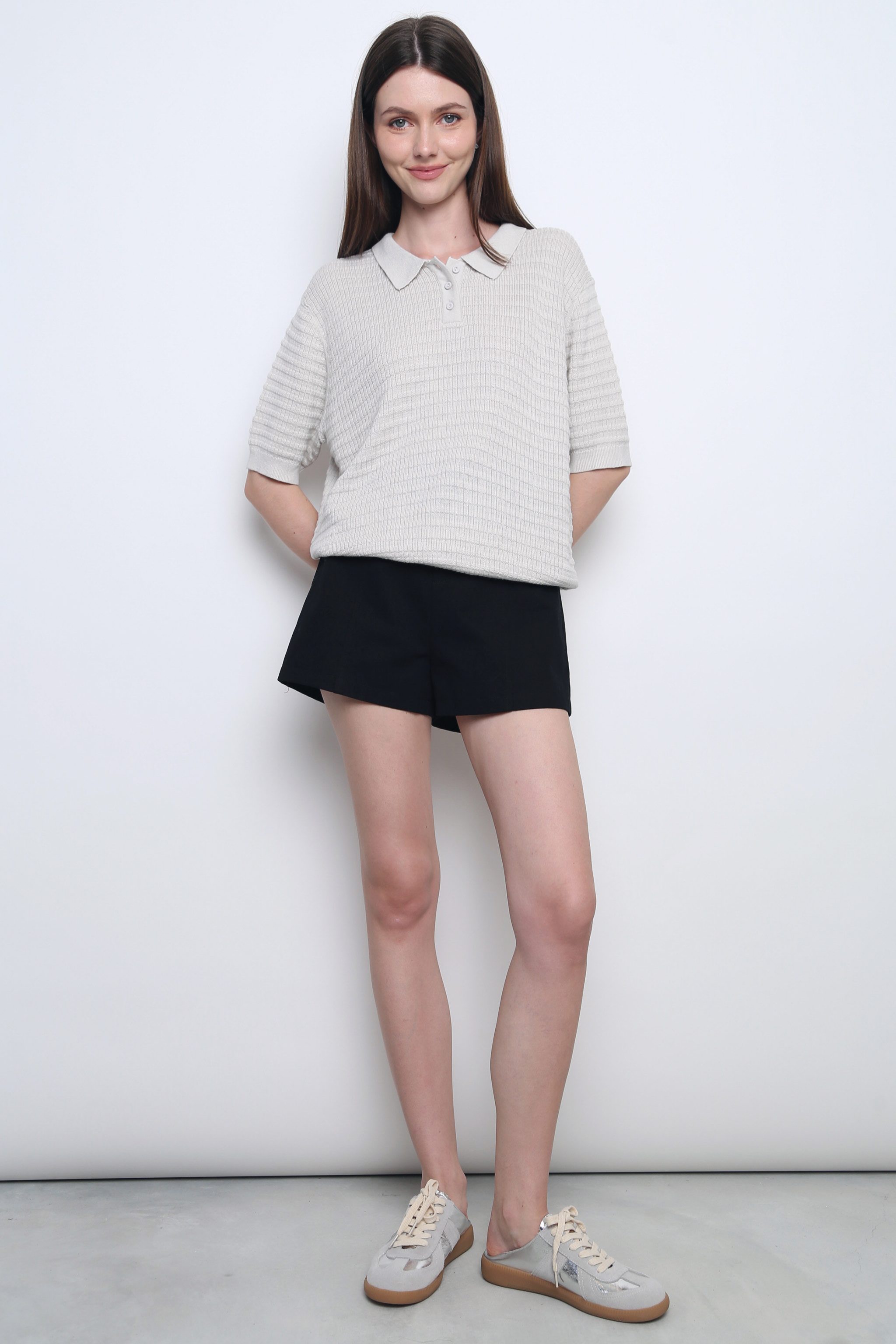 Lyon Waffle Polo Knit Ivory (Backorder)