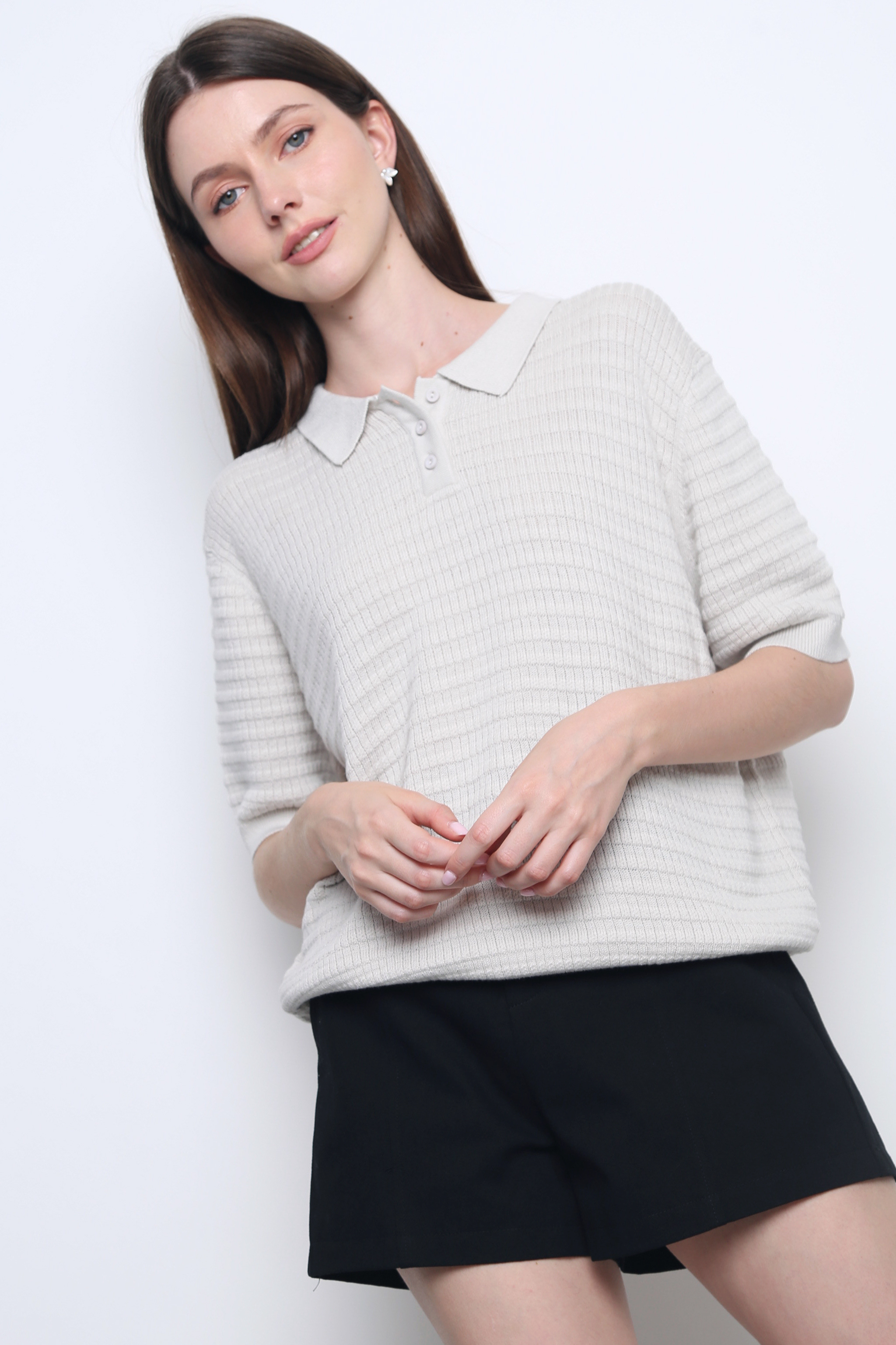 Lyon Waffle Polo Knit Ivory (Backorder)