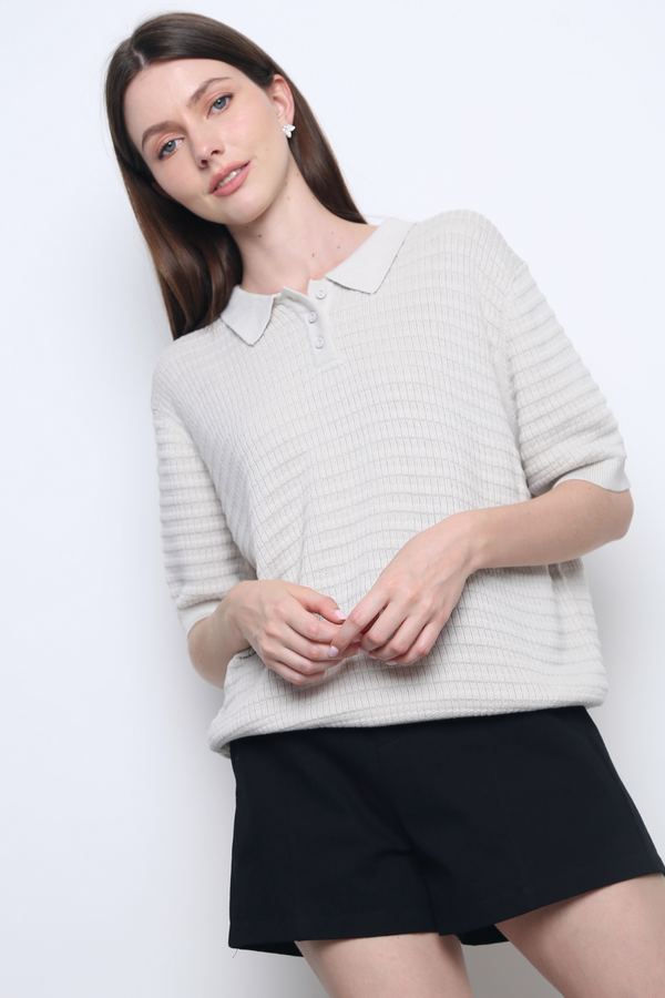 Lyon Waffle Polo Knit Ivory (Backorder)