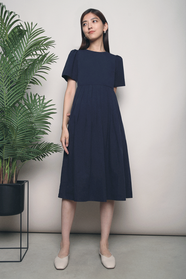 Blake Pleated Midi Dress Navy