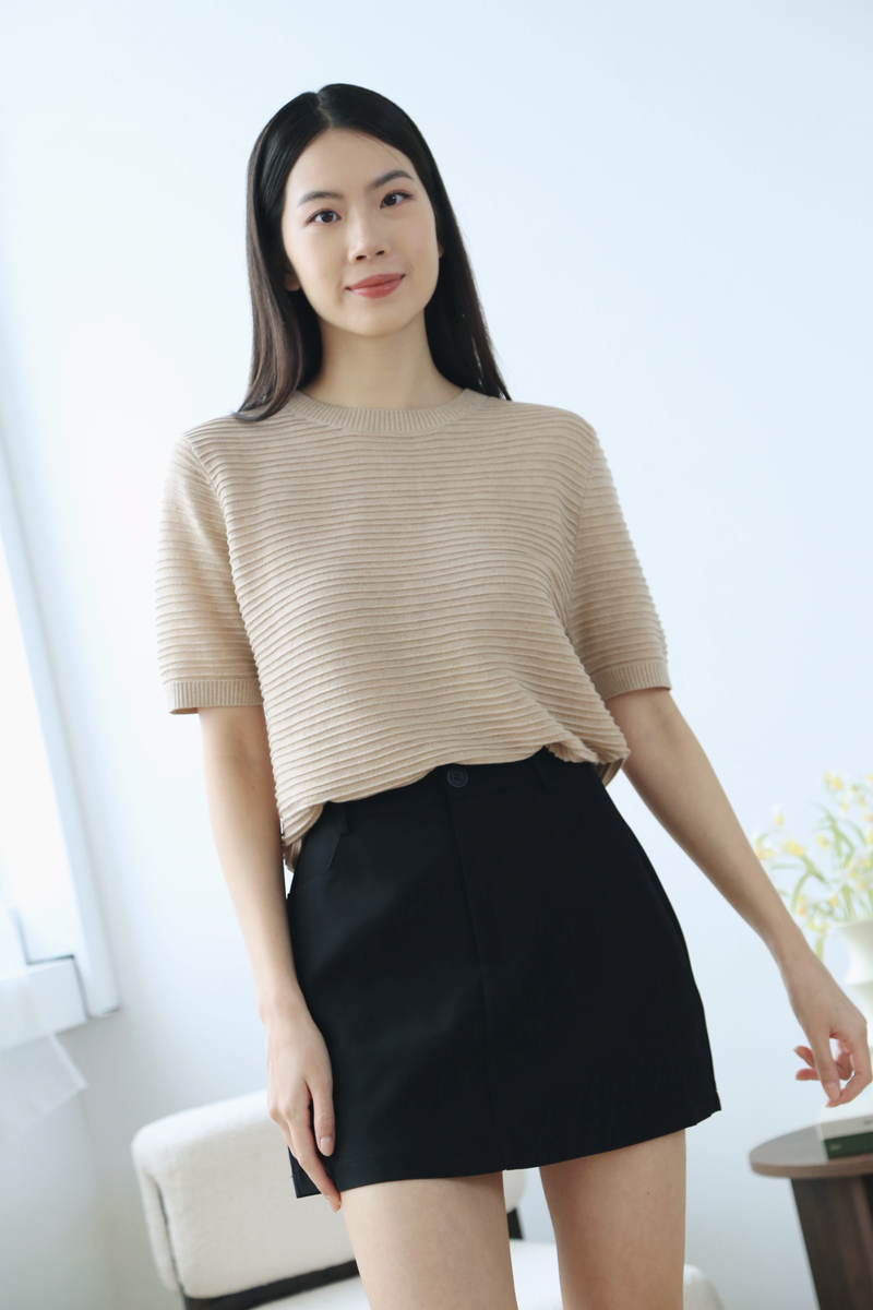 Maison Textured Knit Blouse Sand (Backorder)