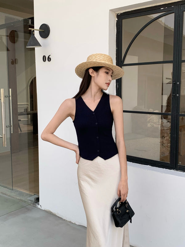 Marlow Ribbed Knit Vest Top Midnight Navy