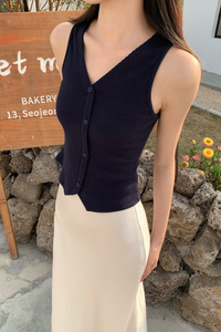 Marlow Ribbed Knit Vest Top Midnight Navy