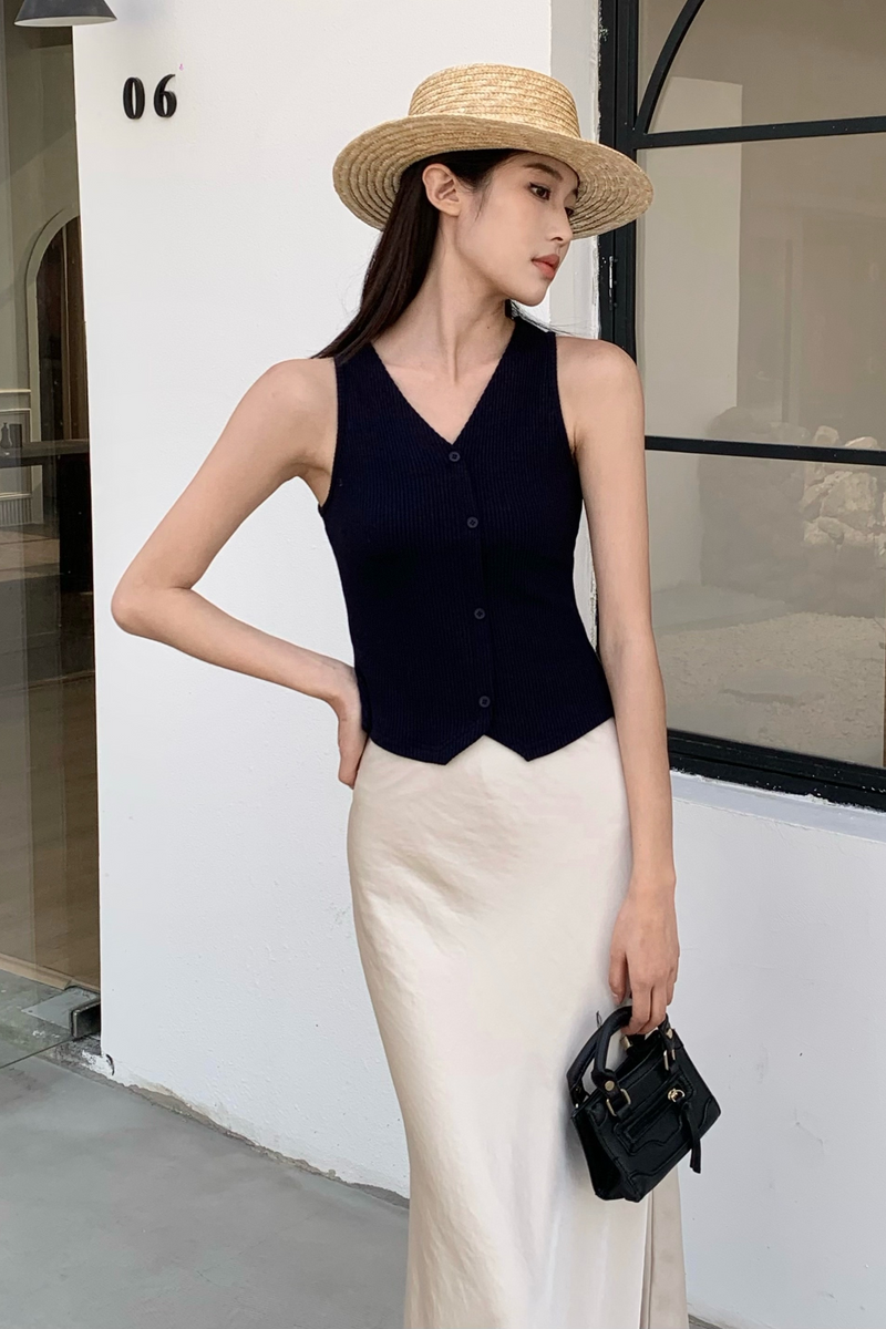 Marlow Ribbed Knit Vest Top Midnight Navy