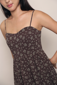 Misty Bloom Strappy Midi Dress Brown