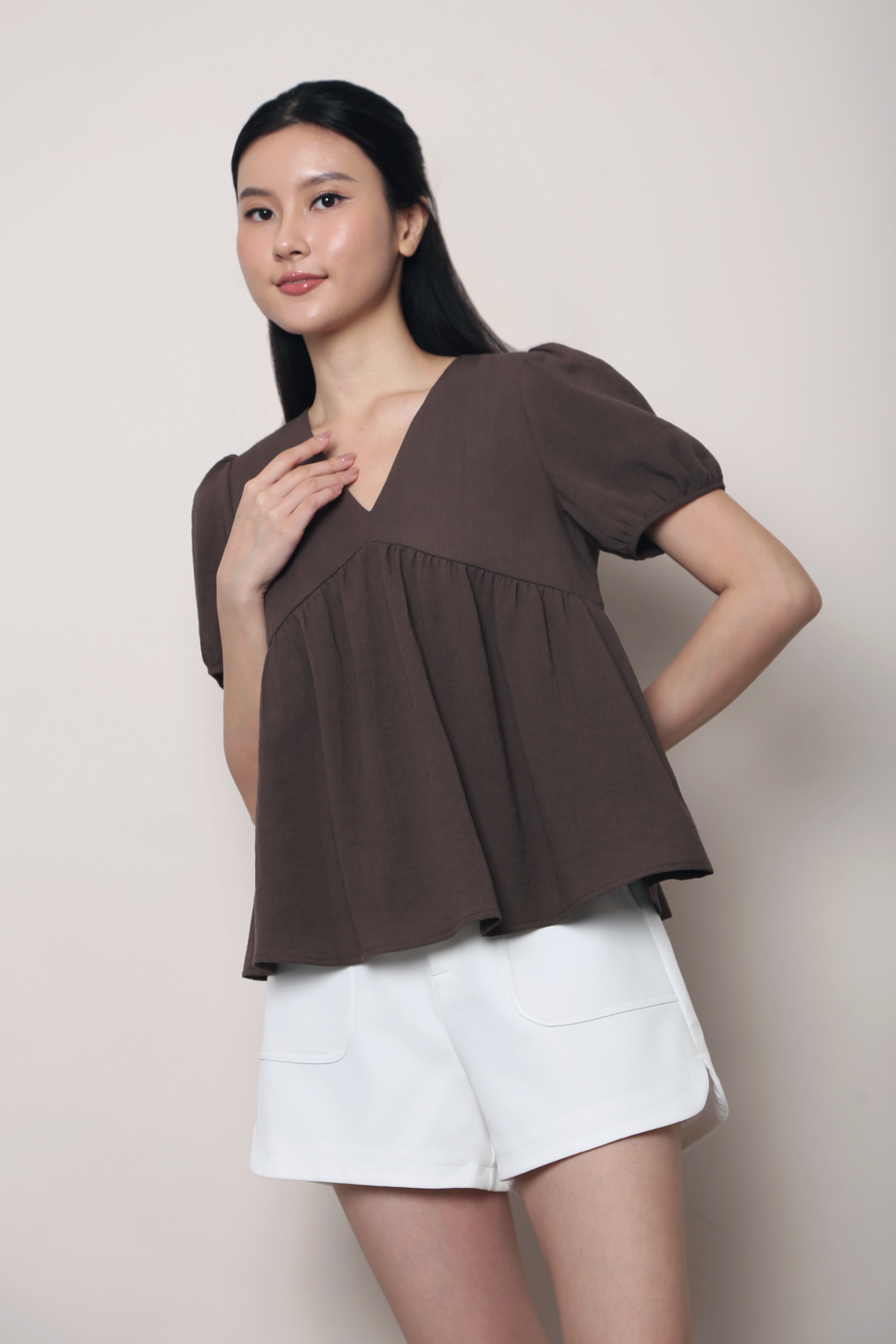 Modern Babydoll Blouse Brown (Backorder II)