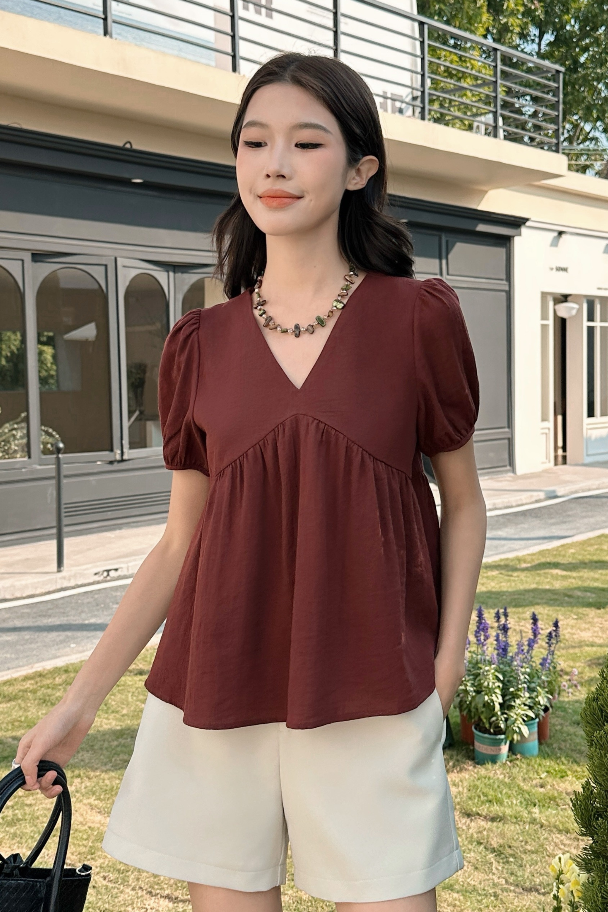 Modern Babydoll Blouse Wine