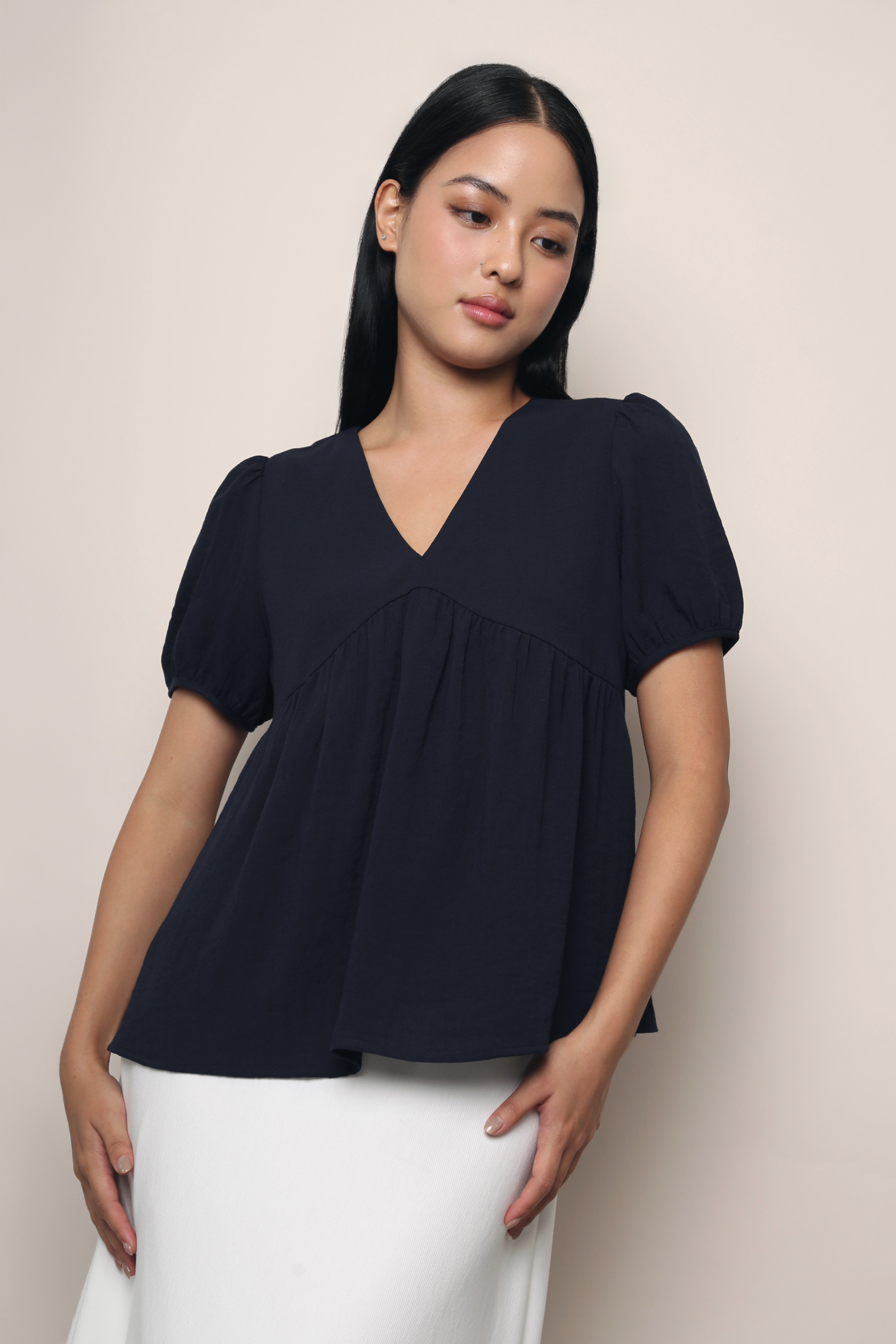 Modern Babydoll Blouse Navy (Backorder II)