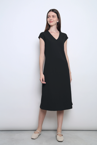 Monaco V-Neck Midi Dress Black