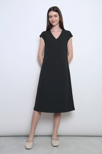 Monaco V-Neck Midi Dress Black