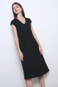 Monaco V-Neck Midi Dress Black