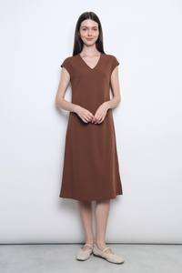 Monaco V-Neck Midi Dress Brown