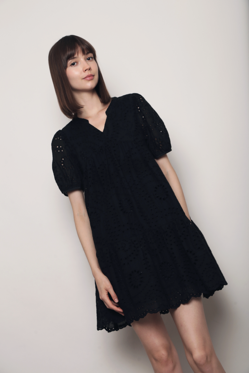 Mon Amour Broderie Dress Black