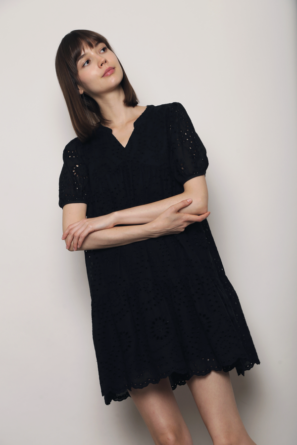 Mon Amour Broderie Dress Black