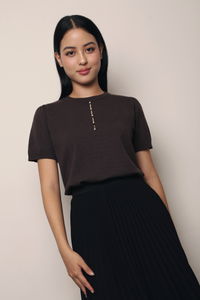 Montclair Pearl Drop Knit Blouse Chestnut Brown