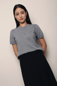 Montclair Pearl Drop Knit Blouse Grey