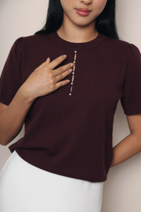 Montclair Pearl Drop Knit Blouse Merlot