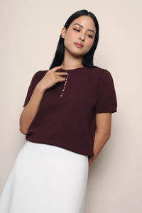 Montclair Pearl Drop Knit Blouse Merlot