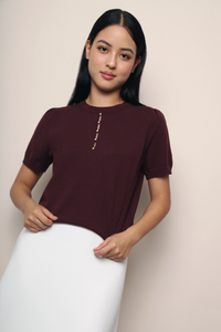 Montclair Pearl Drop Knit Blouse Merlot