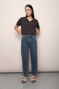 Charlie Button Down Knit Top Brown