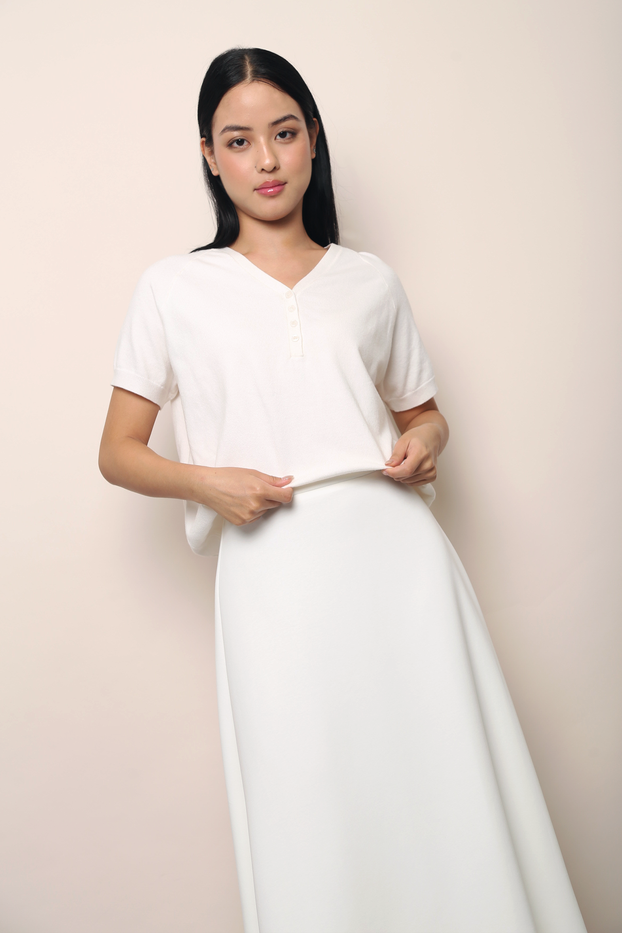 Charlie Button Down Knit Top Off White