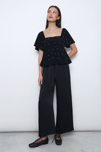 Moonlit Pearl Flutter Sleeves Top Black