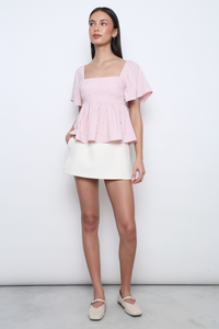 Moonlit Pearl Flutter Sleeves Top Pink