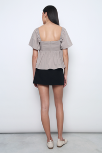 Moonlit Pearl Flutter Sleeves Top Taupe