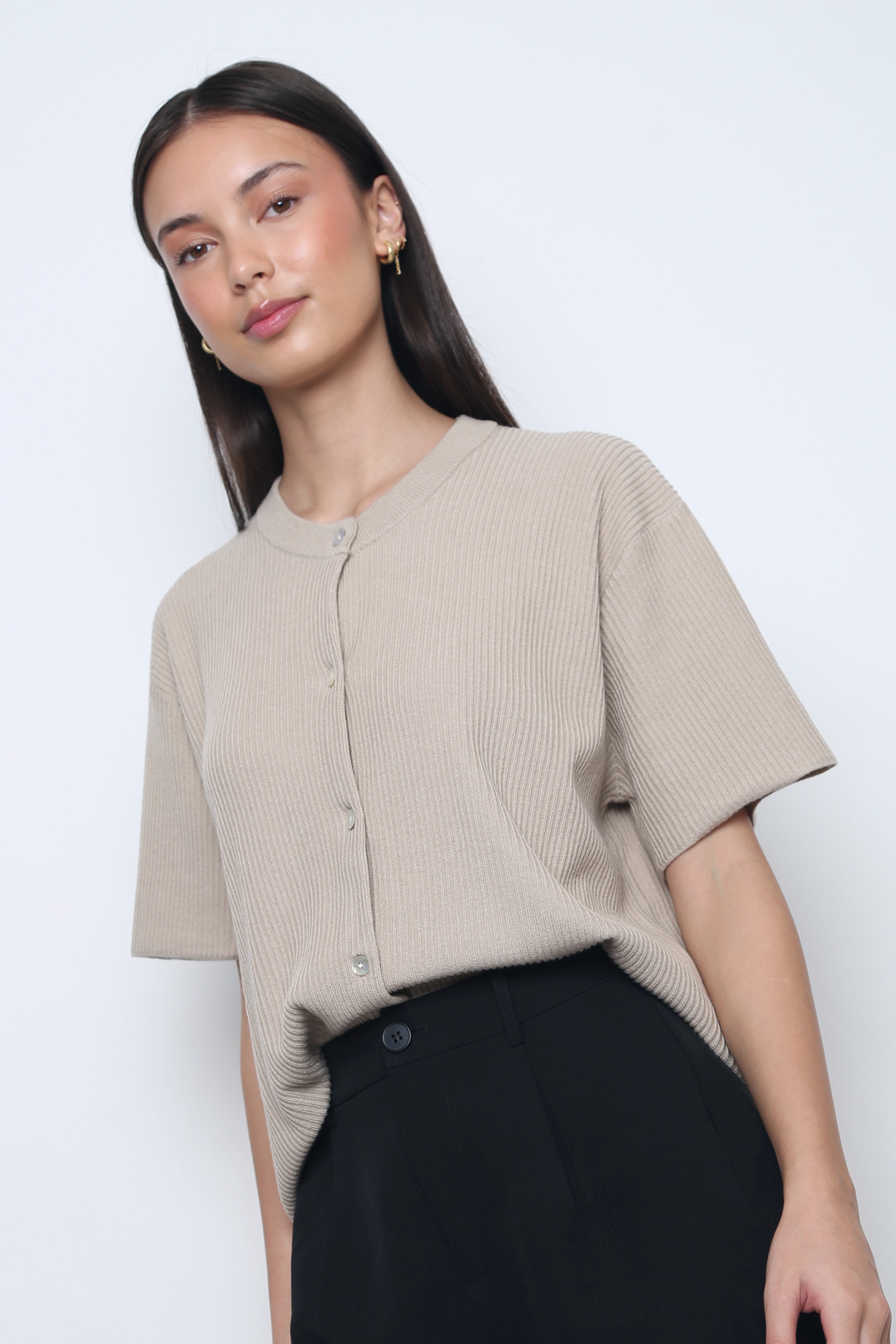 Muse Short Sleeved Knitwear Taupe (Backorder II)