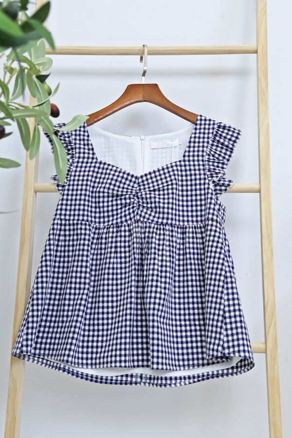 Naomi Picnic Gingham Blouse Navy