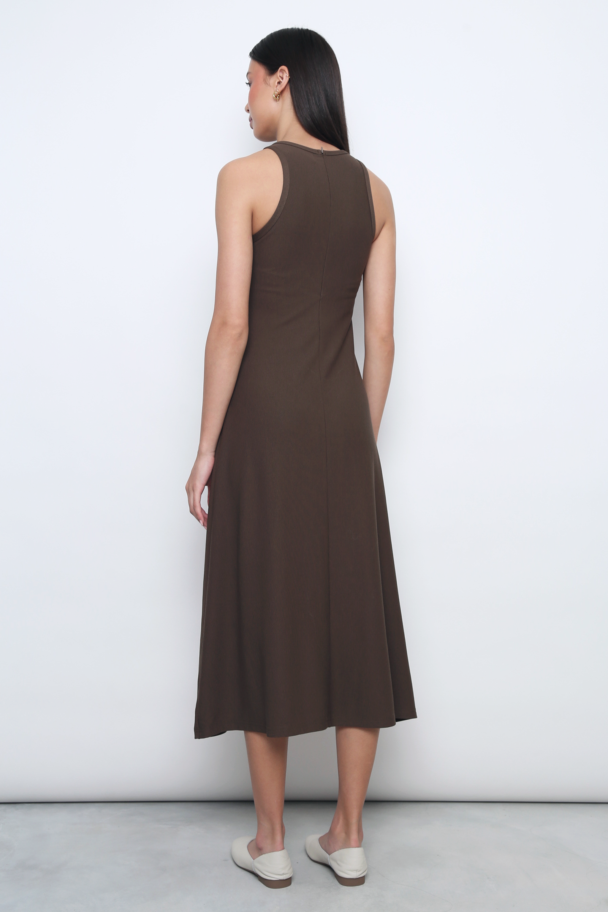 Nova Racer Slit Midi Dress Brown Hollyhoque Nova Racer Slit Midi Dress Brown Hollyhoque