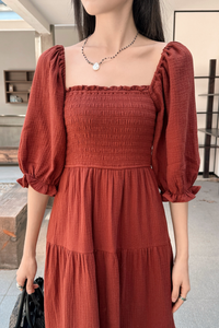 Odette Smocked Tier Midaxi Dress Rosewood