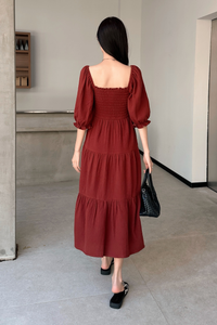 Odette Smocked Tier Midaxi Dress Rosewood