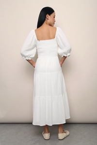 Odette Smocked Tier Midaxi Dress White