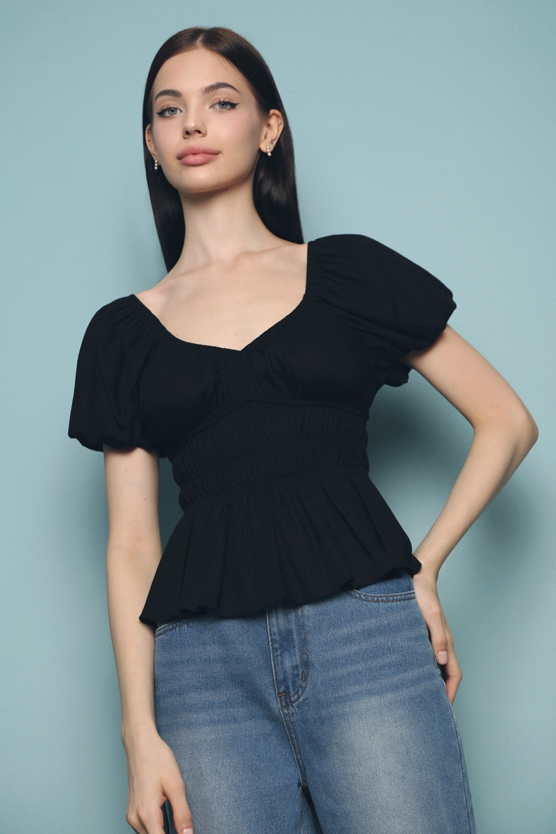 Palmer Shirred Top Black
