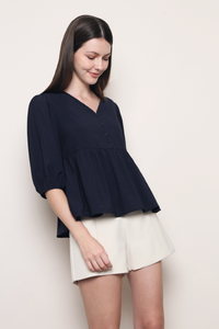 Palm Springs Babydoll Blouse Navy