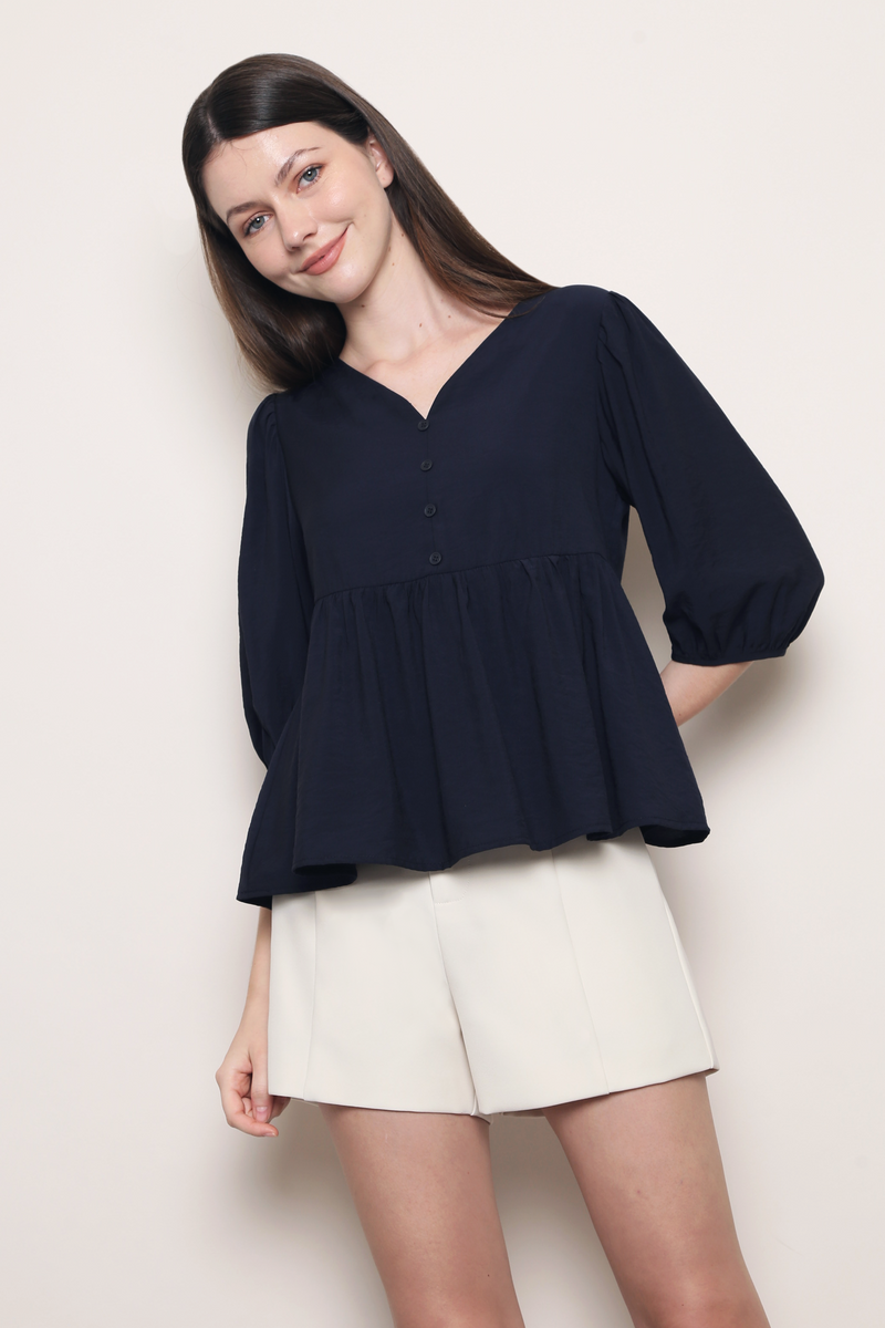 Palm Springs Babydoll Blouse Navy