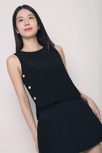 Parker Side Button Sleeveless Blouse Black (Backorder)