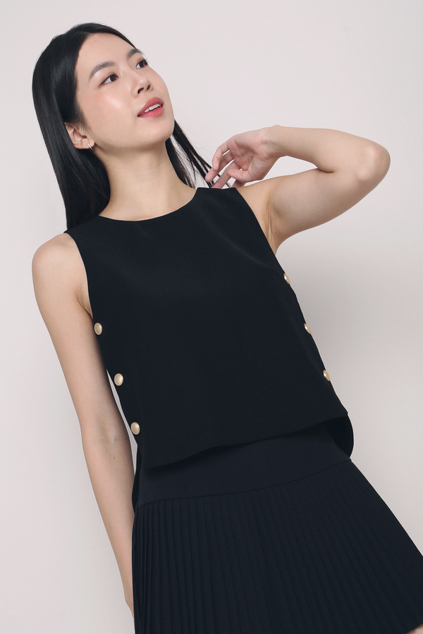 Parker Side Button Sleeveless Blouse Black (Backorder)