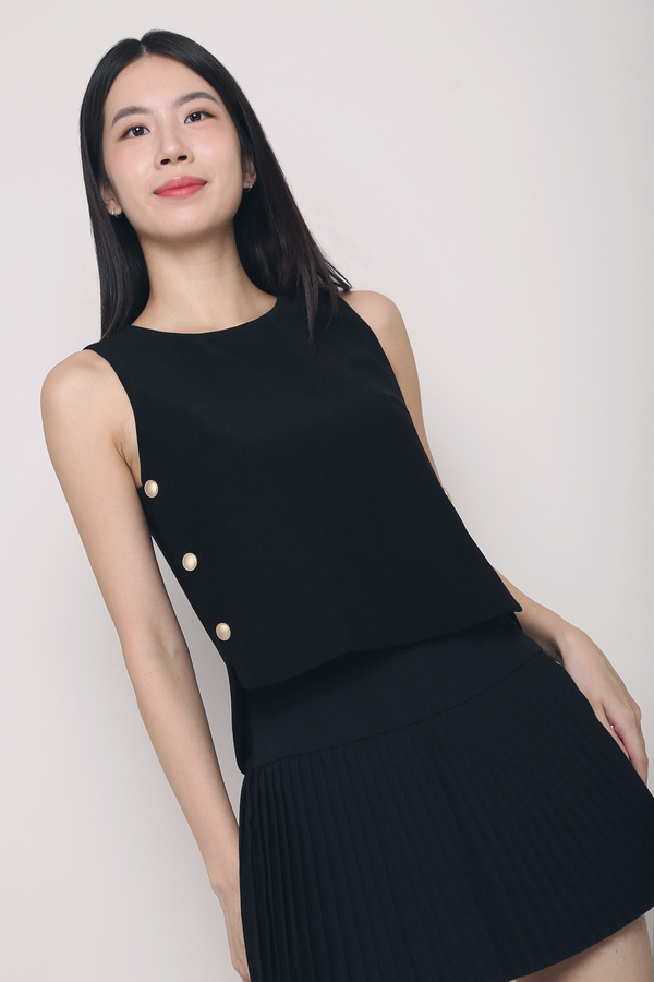 Parker Side Button Sleeveless Blouse Black (Backorder)